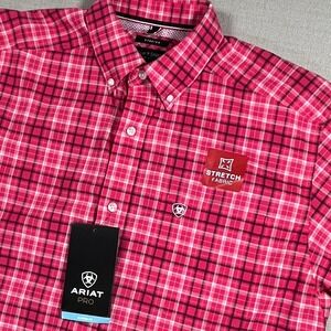 Ariat Pro Series Mens Pink Plaid Short Sleeve Stretch Performance Shirt Med NWT